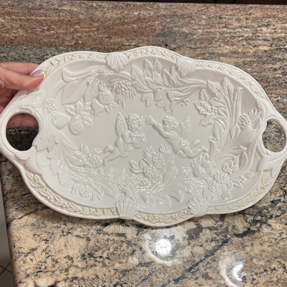 Lenox vintage butler’s Pantry cherub angels White oval serving Tray platter